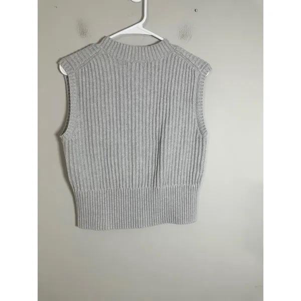 Banana‎ Republic Heather Gray Ribbed Cotton Sweater Vest Crew Neck Gray M FA23 - Image 7