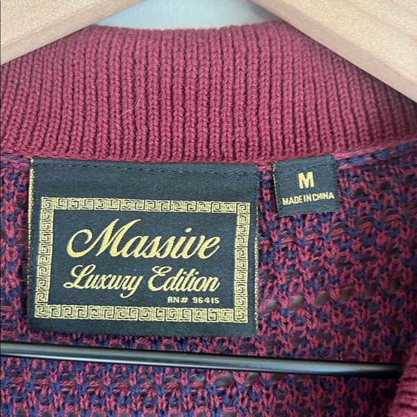 Massive Luxury Edition Checkered‎ Knit Polo Button Shirt Mens Medium - Image 3