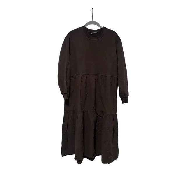 Zara Brown Long Sleeve Sweatshirt Dress M - Image 2