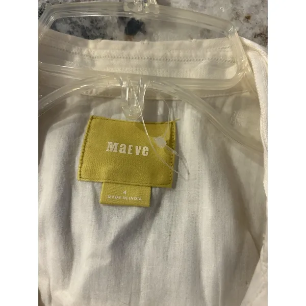 Anthropologie Maeve 4 Ivory Eyelet Fit Flare Dress Button Casual Beach Preppy - Image 8