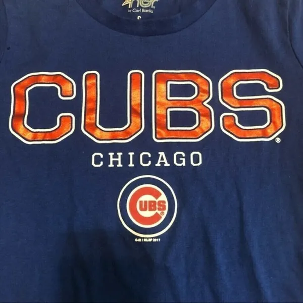 Chicago Cubs Sparkle Shirt Womens Size S Blue Red Fitted Tee Baseball 4her - Image 2