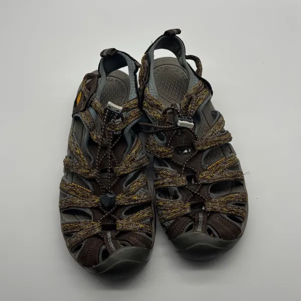Keen Whisper Waterproof Sandals Brown Yellow Bungee Hiking Shoes Womens 8 - Image 4