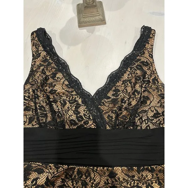 SL Fashions Womens Black Lace Gold Lining Sleeveless A-Line Midi Dress‎ Size 6 - Image 4