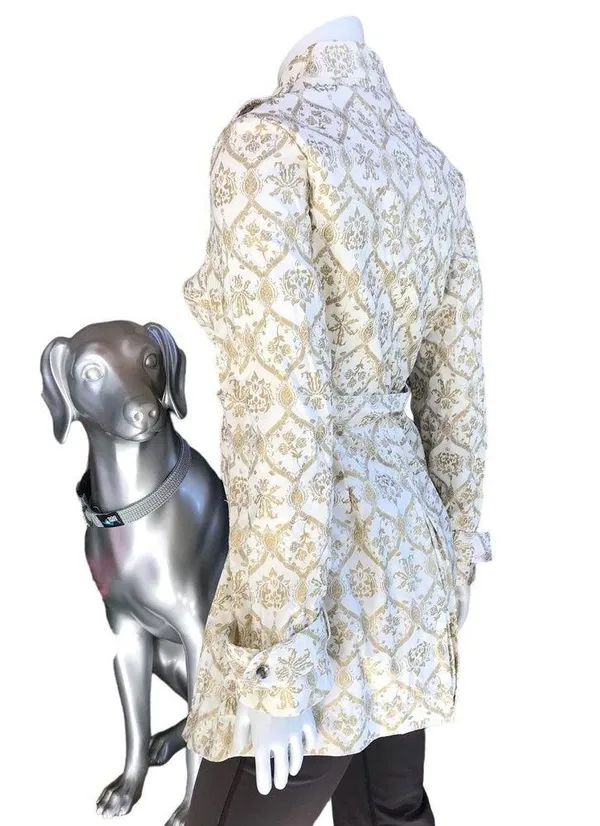 Mossimo Button Down Gold Cream Belted Cotton Trench Coat Women's Size Medium - Image 2