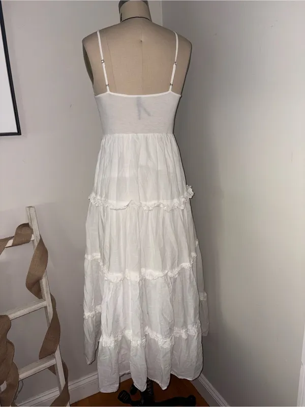 Anthropologie White Tiered Cotton Cottagecore Midi Dress Size Small - Image 9