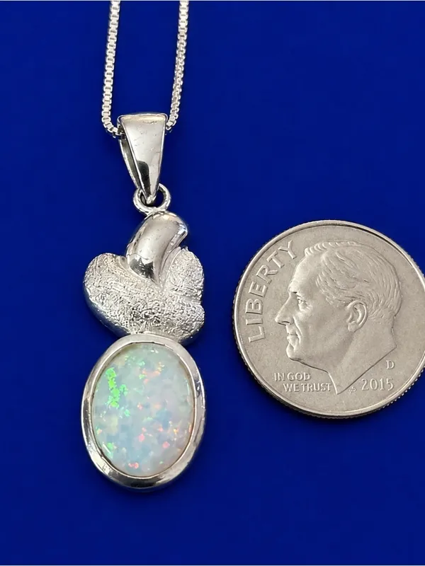 Estate Sterling Silver Opal Pendant Necklace Custom Design - Image 3