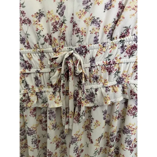 Boho Floral Tiered Maxi Dress V-Neck Smocked Waist Cream SzM Perfect for Fall! - Image 8
