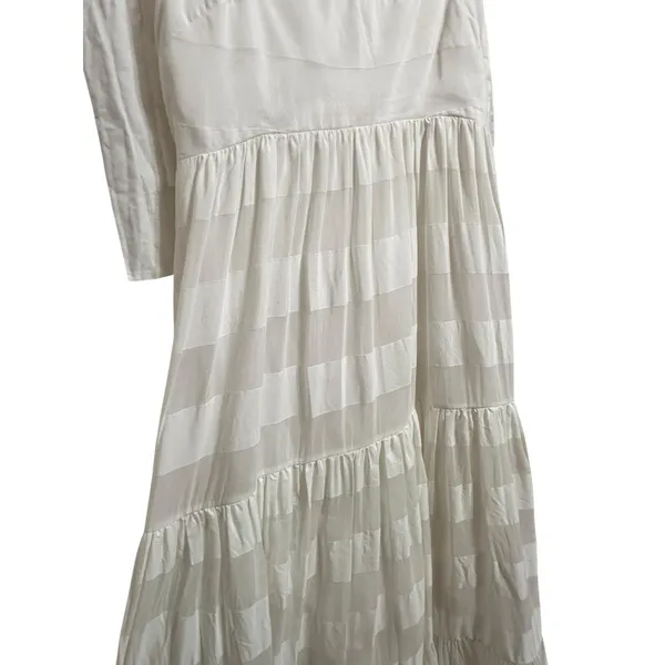 Zimmermann Women's Rosa striped midi Dress size‎ 3 tie shoulder cream cotton - Image 4