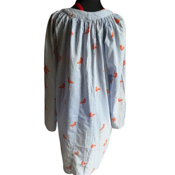 Violet Sky Flamingo Embroidered Tunic Blouse Small Blue White Stripe Cotton Boho - Image 3