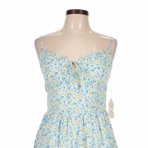 Altar'd State White Blue Eloise Floral Mini Dress Ruffle Hem Large Cottagecore - Image 3