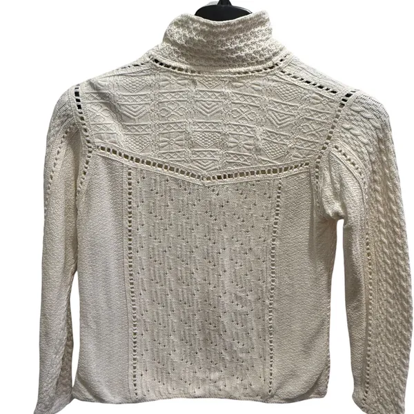 Peruvian Hand Crochet Cotton Zip Up Cardigan Sweater Cream Cottagecore Size M‎ - Image 3