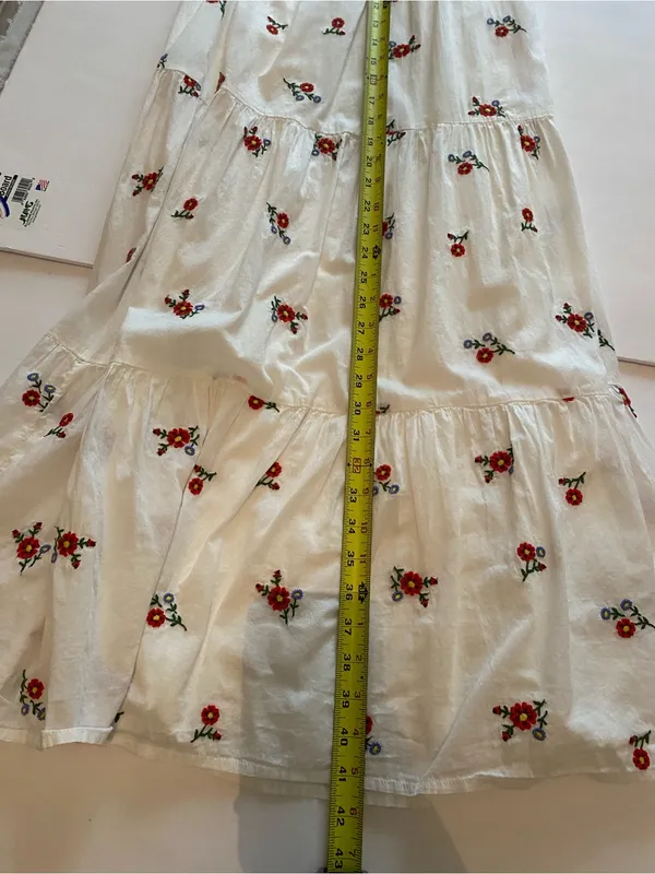 Nobody’s Child White Floral Embroidered Smocked Tiered Maxi Dress Size 2 - Image 6