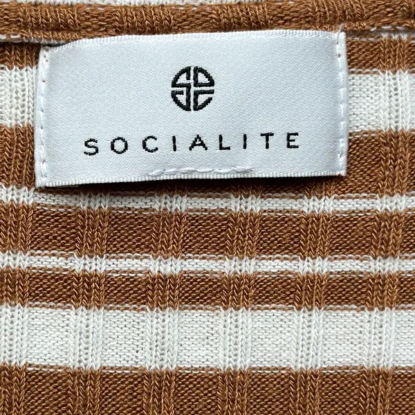 NWOT Socialite Brown & White Wrap Top diagonal stripes size S - Image 2