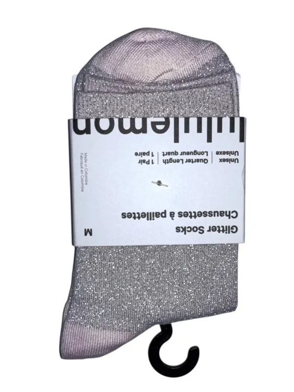 Lululemon Glitter Socks Quarter Length Blissful Pink with Silver Medium - Image 5
