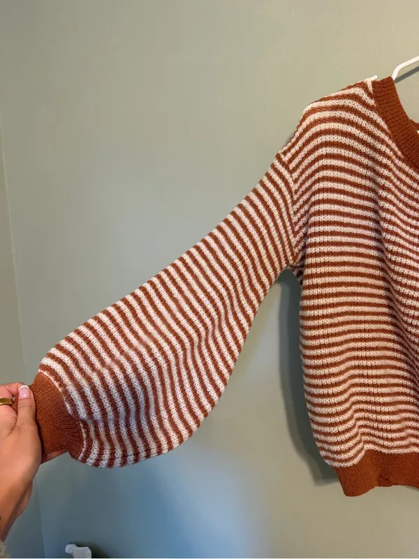 SHEIN Rust & Cream Striped Scoop-Neck Sweater - Image 3