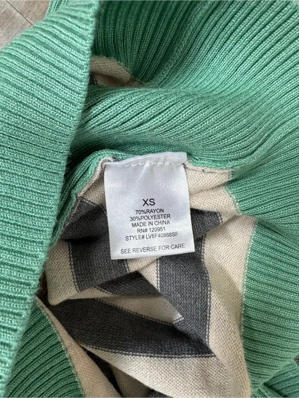 Olive & Oak Gray and Cream Striped Sweater with Green Trim - Image 4