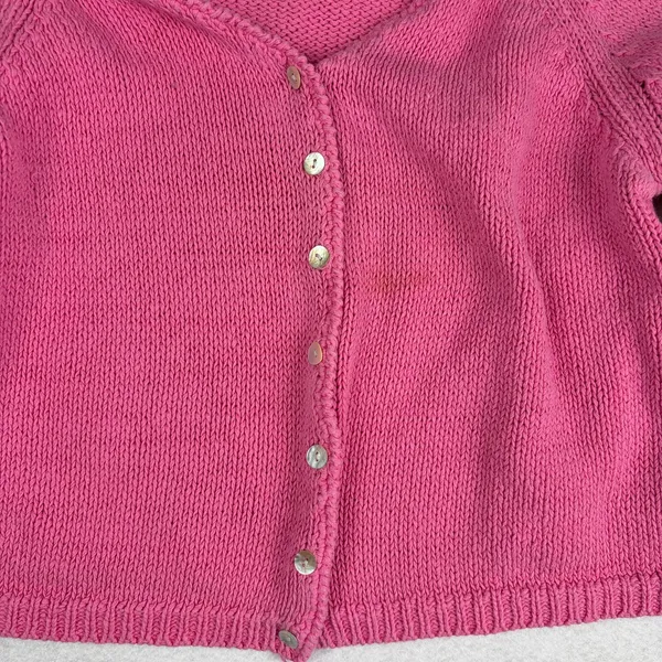 VTG Pierre Cardin Knit Cardigan Women's XL Pink Crop Linen Coquette Preppy Y2K - Image 9