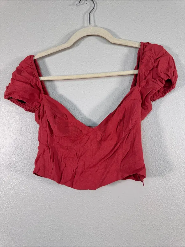 Wilfred Red Cropped Sweetheart Neckline Blouse Womens M Casual Peasant Top - Image 11