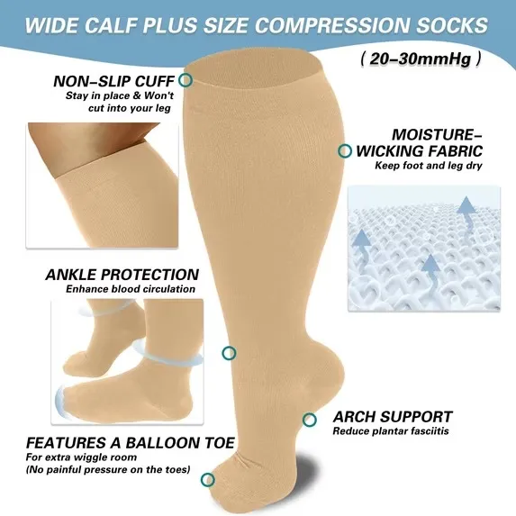 OLENNZ Compression Socks 2XL Wide Calf 20-30mmHg Knee High Plus Size Unisex - Image 4