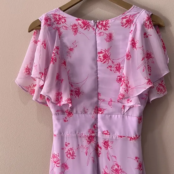 Lulu’s Dearly Loved Lavender Floral Print Flutter Sleeve Maxi Dress - Image 2