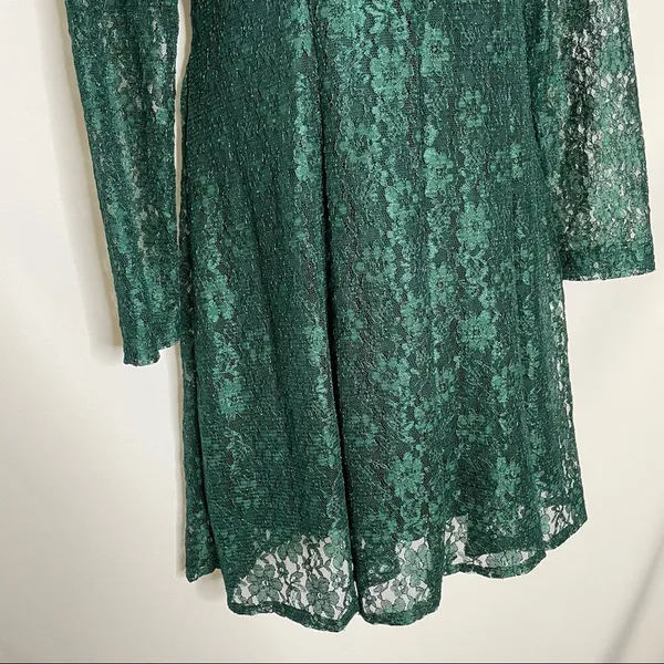 Vintage Green Lace Skater Dress Keyhole‎ Long-Sleeve Tie-Back Bow Christmas - Image 11