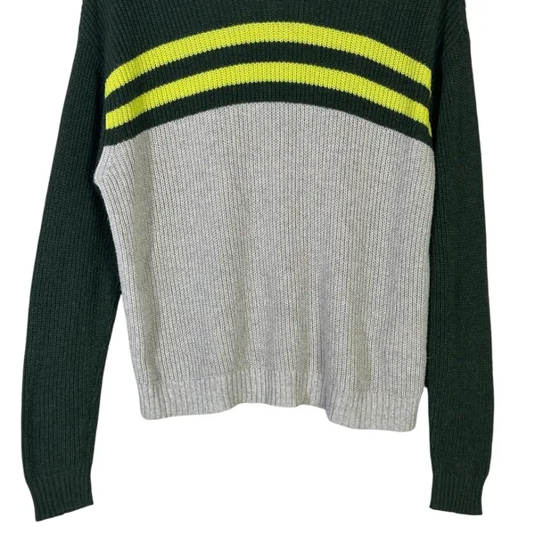 American Eagle Colorblock Striped Crewneck Sweater Green Grey Yellow Size S - Image 4