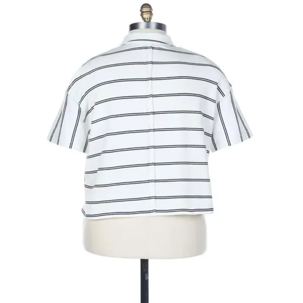 Thread & Supply Stripe Terry Popover Shirt Plus Size‎ White Black V-Neck 1X 1XL - Image 2