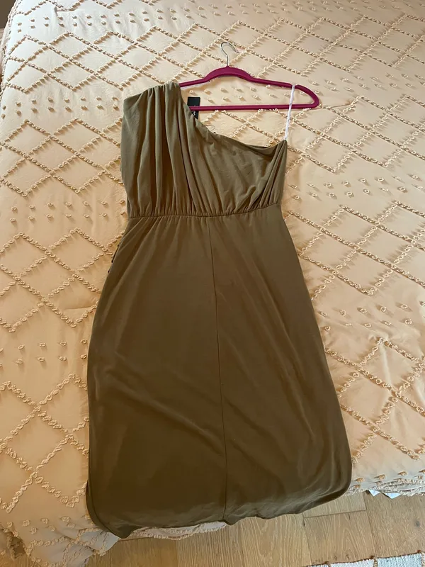 Lulus One-Shoulder Raise A Glass Olive Green Midi Dress - Image 7