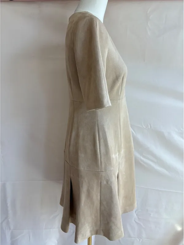 Calvin Klein Beige Faux Suede Fit and Flare Dress Size 8 - Image 3