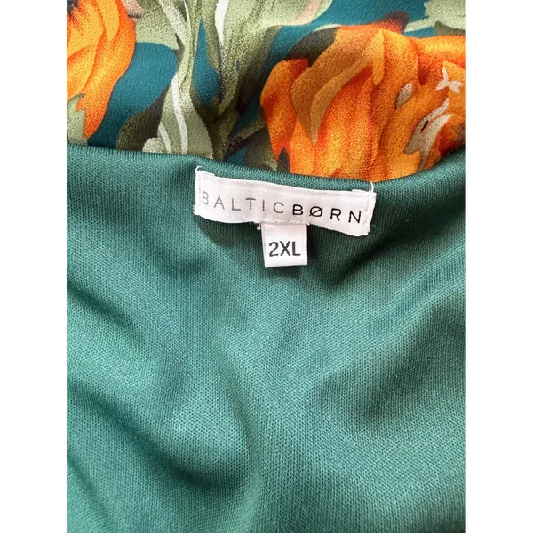 Baltic Born Olivia Teal Green Floral Smocked V-Neck Maxi Dress Long Sleeve 2XL - Image 7