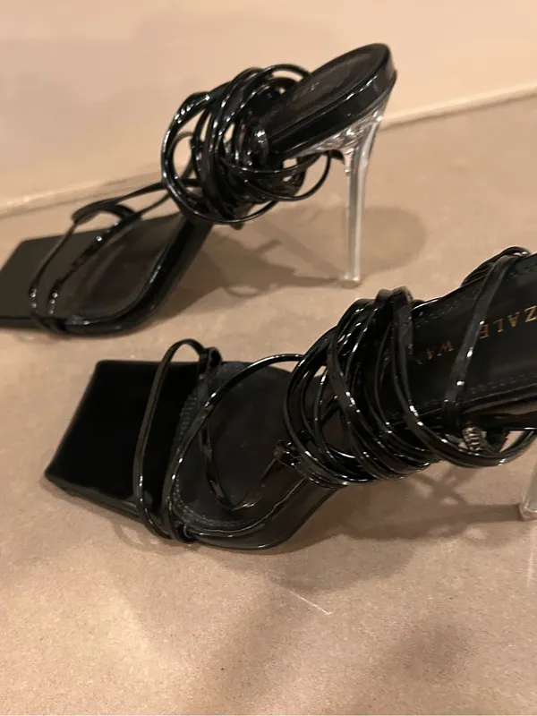 Azalea Wang Black Lace-Up Stiletto Sandals with Clear Heel - Image 8