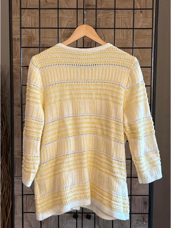 Christopher & Banks Yellow Cottagecore Cardigan S/M Crochet Knit Sweater Boho - Image 6