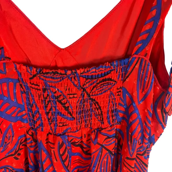 Alexis Target Red Blue Tropical Leaf Handkerchief Hem Tie Midi Dress Sz S - Image 7