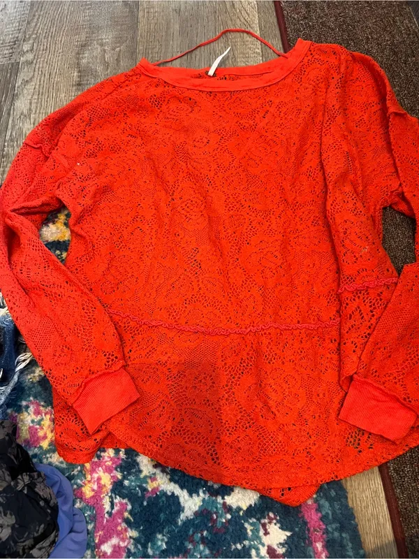 Free people Red Lace Long-Sleeve Women's Top - Image 6