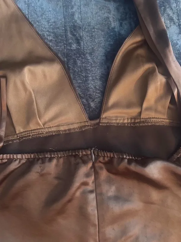 Sleek Satin Slip Dress in Rich Brown - Image 4