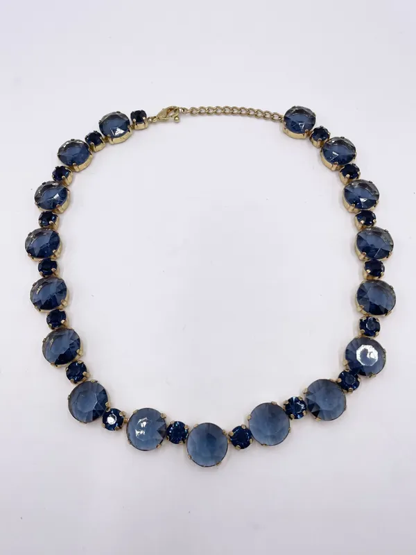Deep Blue Crystal Gemstone Statement Necklace Costume Jewelry Adjustable Classic - Image 2