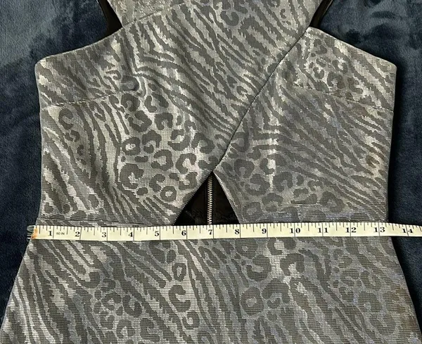 Topshop Metallic Silver Grey Leopard Animal Print Mini Dress Sz 4 - Image 7