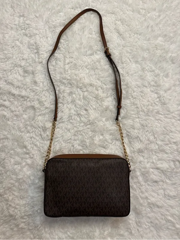 Michael Kors Brown MK Monogram Crossbody with Gold Chain - Image 3