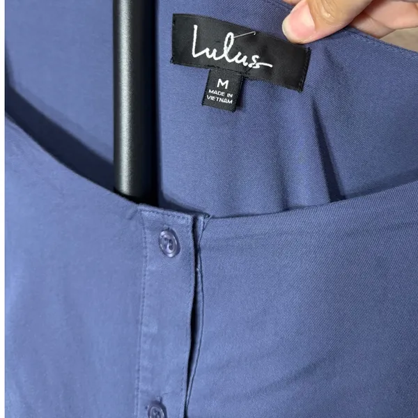 Lulus Slate Blue Off the Shoulder Ruffle Button Down Maxi Dress Medium - Image 6