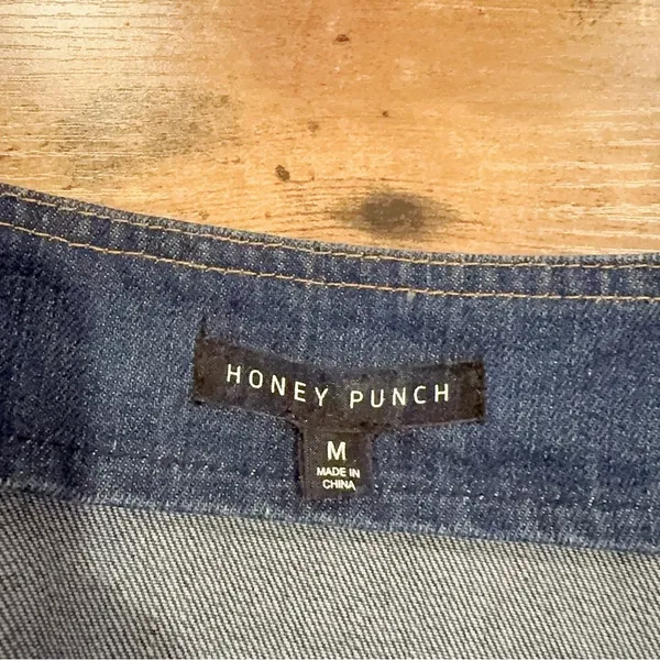 Honey Punch Vintange Blue Wash Cotton Denim Zip Mini Dress Size M Preowned - Image 6