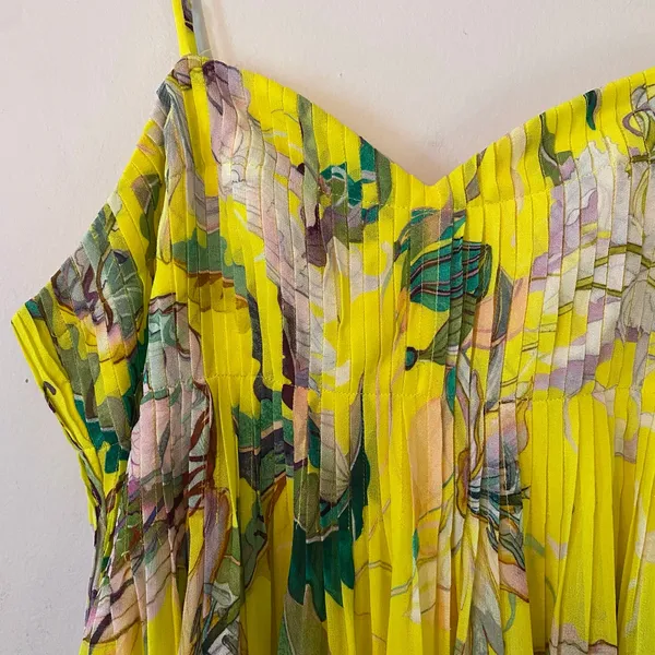 NWT Farm Rio Jellyfish Bouquet Yellow Sleeveless Tiered Maxi Dress Event Large - Image 5