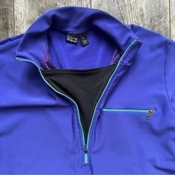 Patagonia Rare Vintage 1/2 Zip Pullover Base Layer Purple Teal Zipper Size Large - Image 5