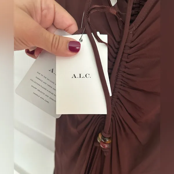 A.L.C. Nina‎ Beaded Tie Neck Maxi Dress- NWT S Bitter Chocolate - Image 8