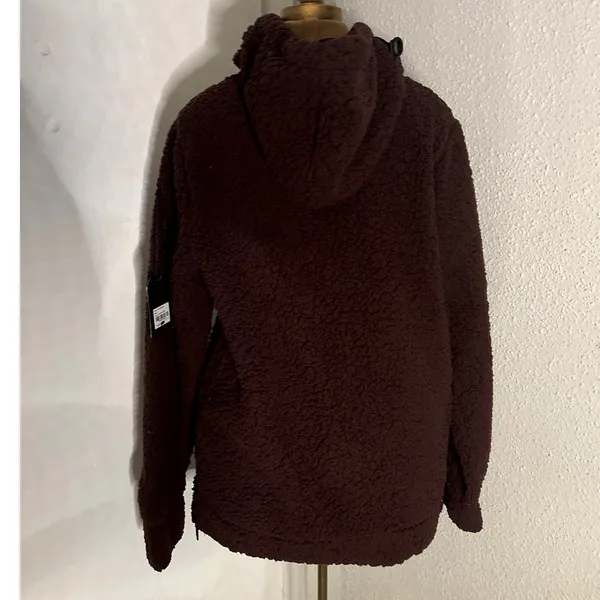 Free Planet Burgundy Sherpa Hoodie S Winter Cozycore Comfy Casual Streetwear NEW - Image 4