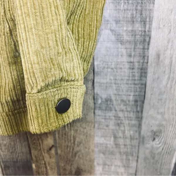 Small Lime Green Unbranded Corduroy Button Front Jacket 2 Side & 2 Front… - Image 5