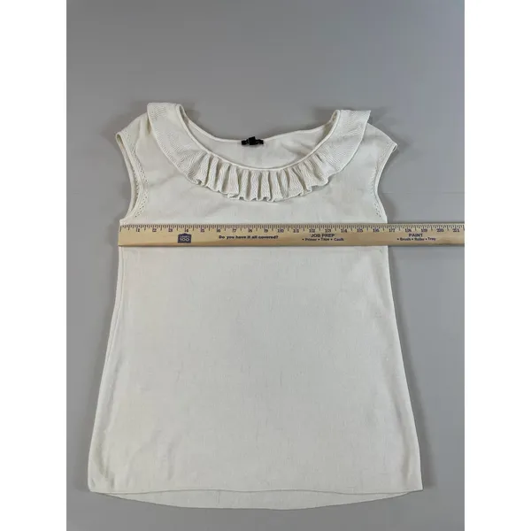 Talbots Cream Knit Sleeveless Top Size M Ruffle Detail Feminine - Image 7