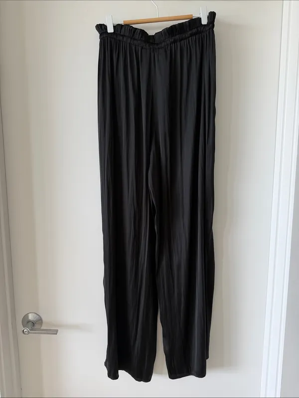Pookie & Sebastian Black Wide-Leg Drawstring Satin Pants - Image 4