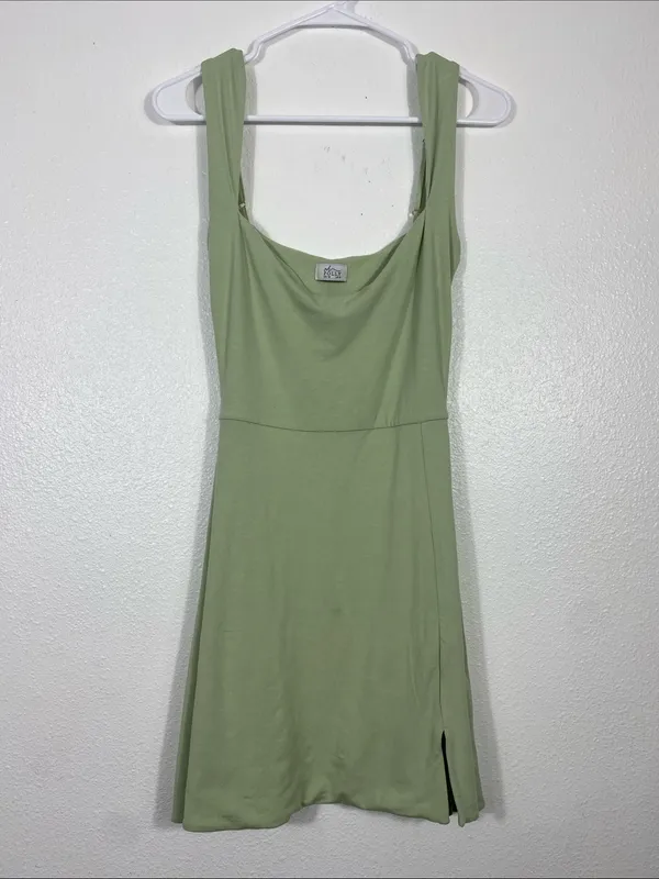 Oh Polly Light Green Square Neck Mini Dress Size Us6 92% Modal 8% Elastane - Image 4
