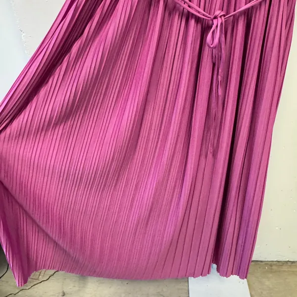 Endless Rose Magenta Pink Pleated Maxi A-line Dress V-Neck Sleeveless XL Brunch - Image 4