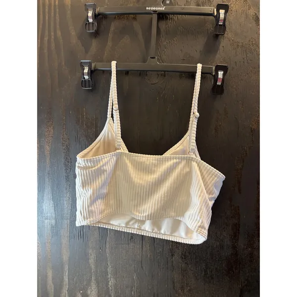Forever 21 White Ribbed Bikini Set V-Neck‎ Top High Cut Bottoms Medium - Image 5